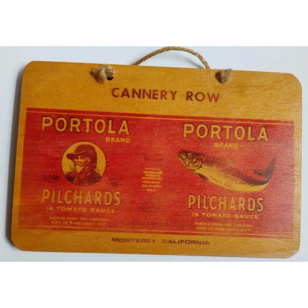 Vintage Portola Brand Pilchards Wooden Sign Monterey Cannery Row Decor